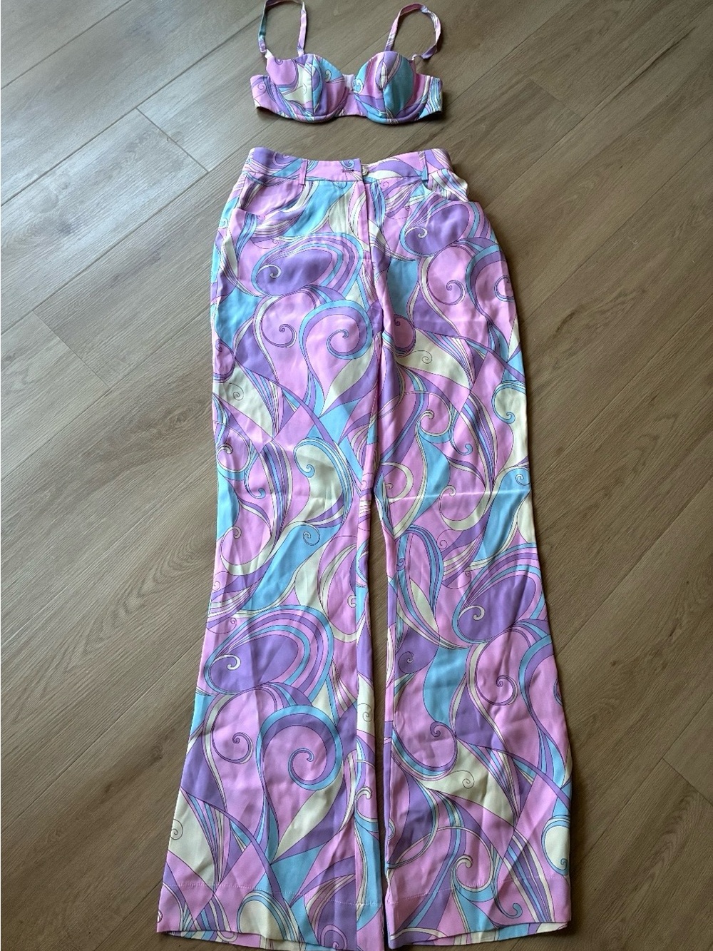 Mirror Palais Pink Lavender Blue Swirl High-Waist Pants